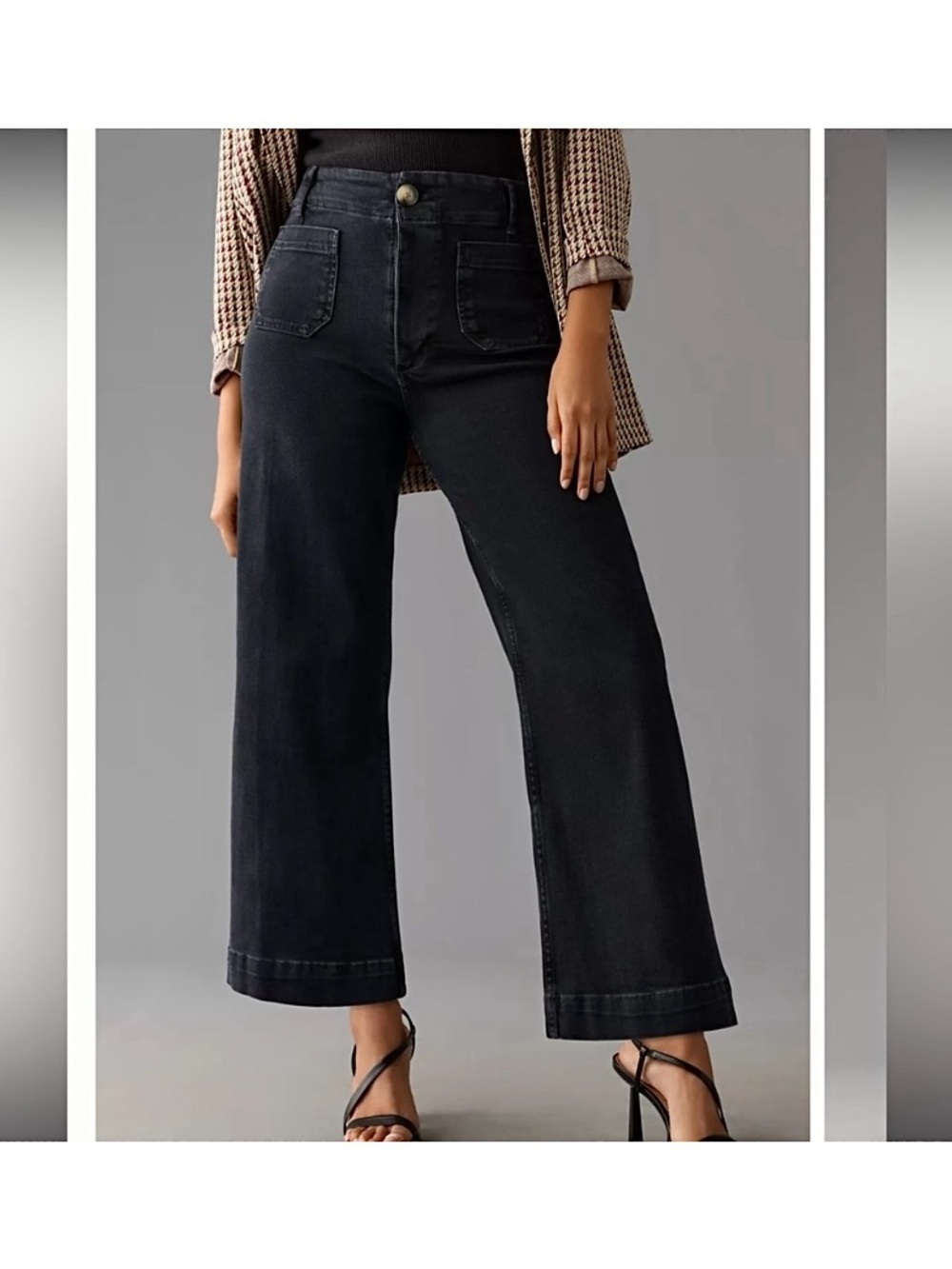 Anthropologie Maeve The Denim Colette Cropped Wide Leg Jeans in Black